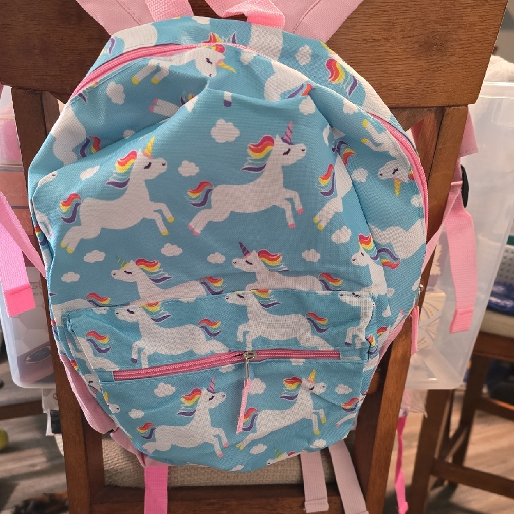 Whimsical Unicorn Kids Backpack - Sky Blue and Pink